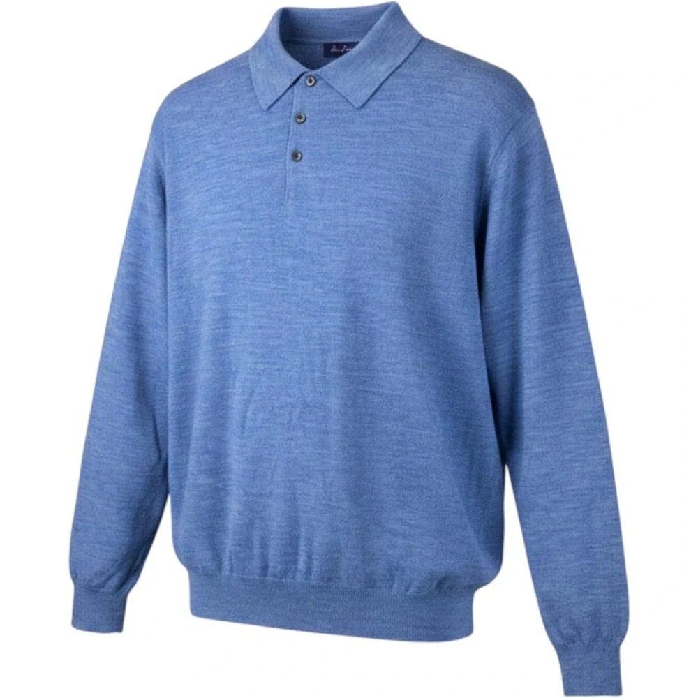 NWT Alan Flusser Polo Sweater‎ Mens XL Blue Merino Wool Long Sleeve Quiet Luxury